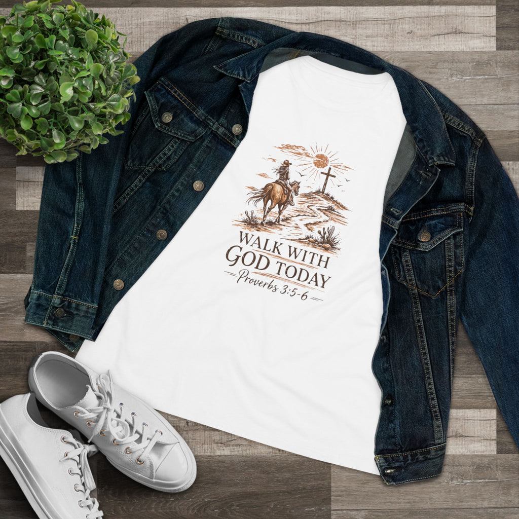 Walk With God Today Tee — Women's Christian Cotton T-Shirt (Proverbs 3:5-6)