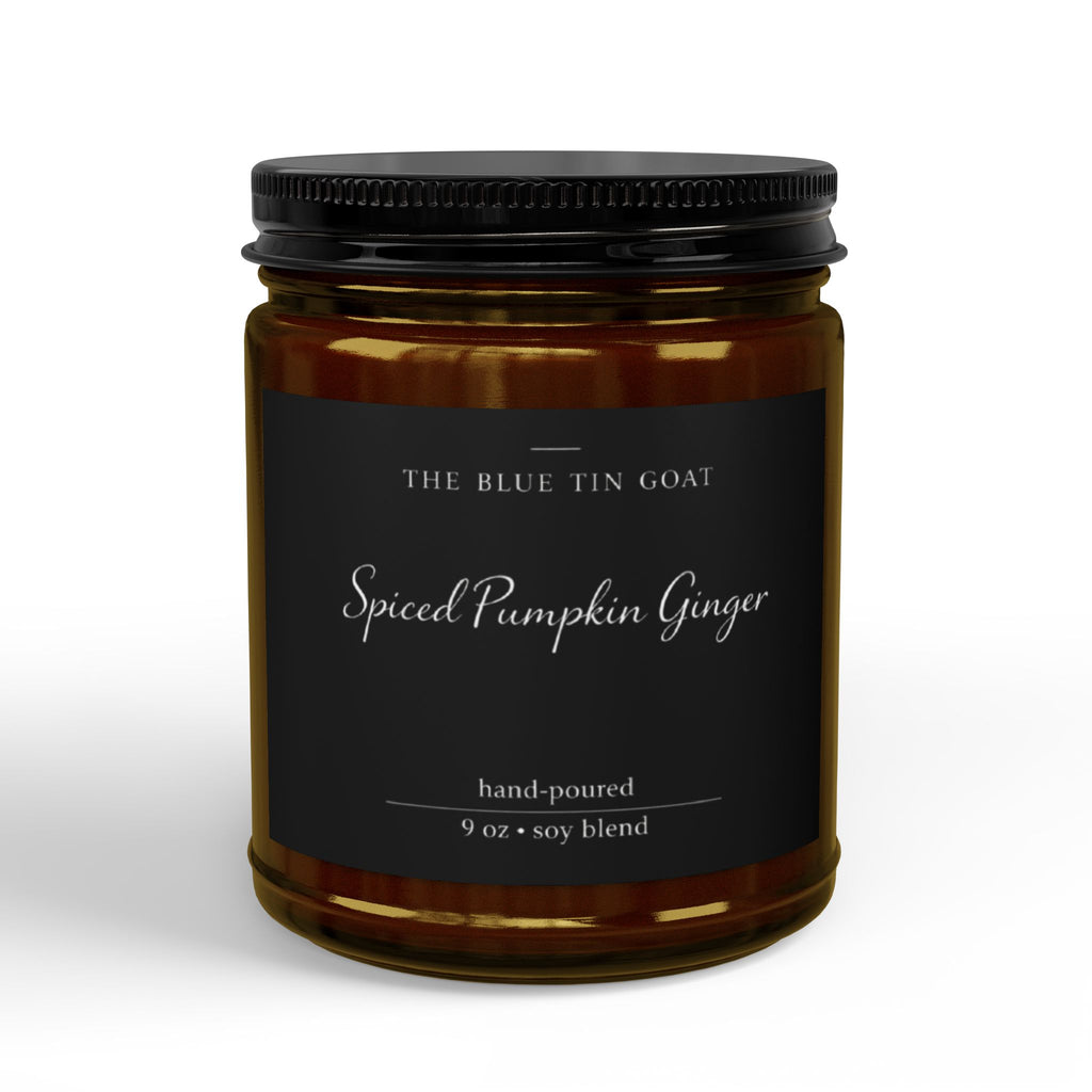 Spiced Pumpkin Ginger Soy Candle — 4oz & 9oz Amber Jar with Black Lid
