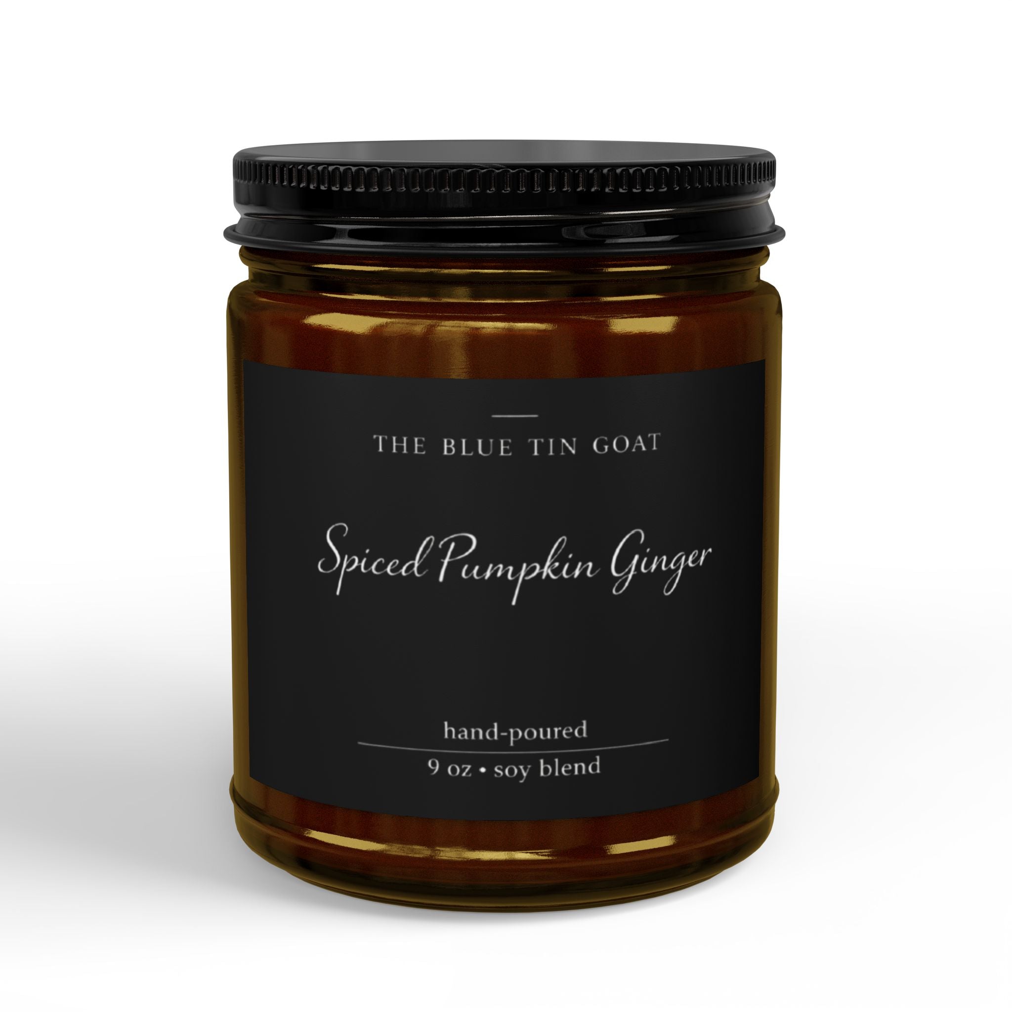 Spiced Pumpkin Ginger Soy Candle — 4oz & 9oz Amber Jar with Black Lid
