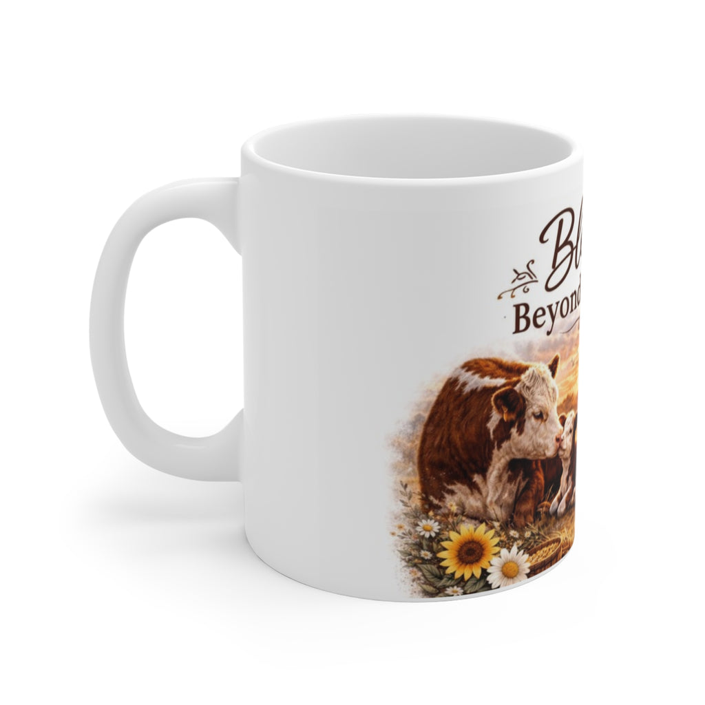 Blessed Beyond Measure Farmhouse Mug – 11oz Cow & Sunrise Coffee Cup