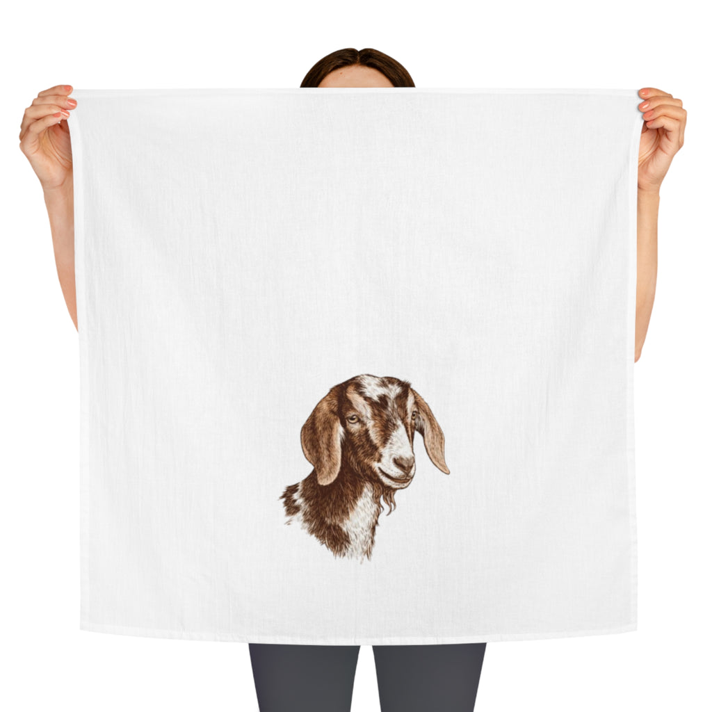 Brown Goat Head Tea Towel — Farmhouse Kitchen Linen, Rustic Animal Dish Towel