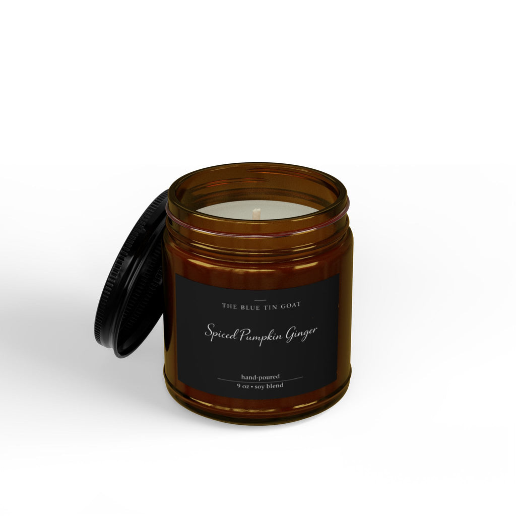 Spiced Pumpkin Ginger Soy Candle — 4oz & 9oz Amber Jar with Black Lid