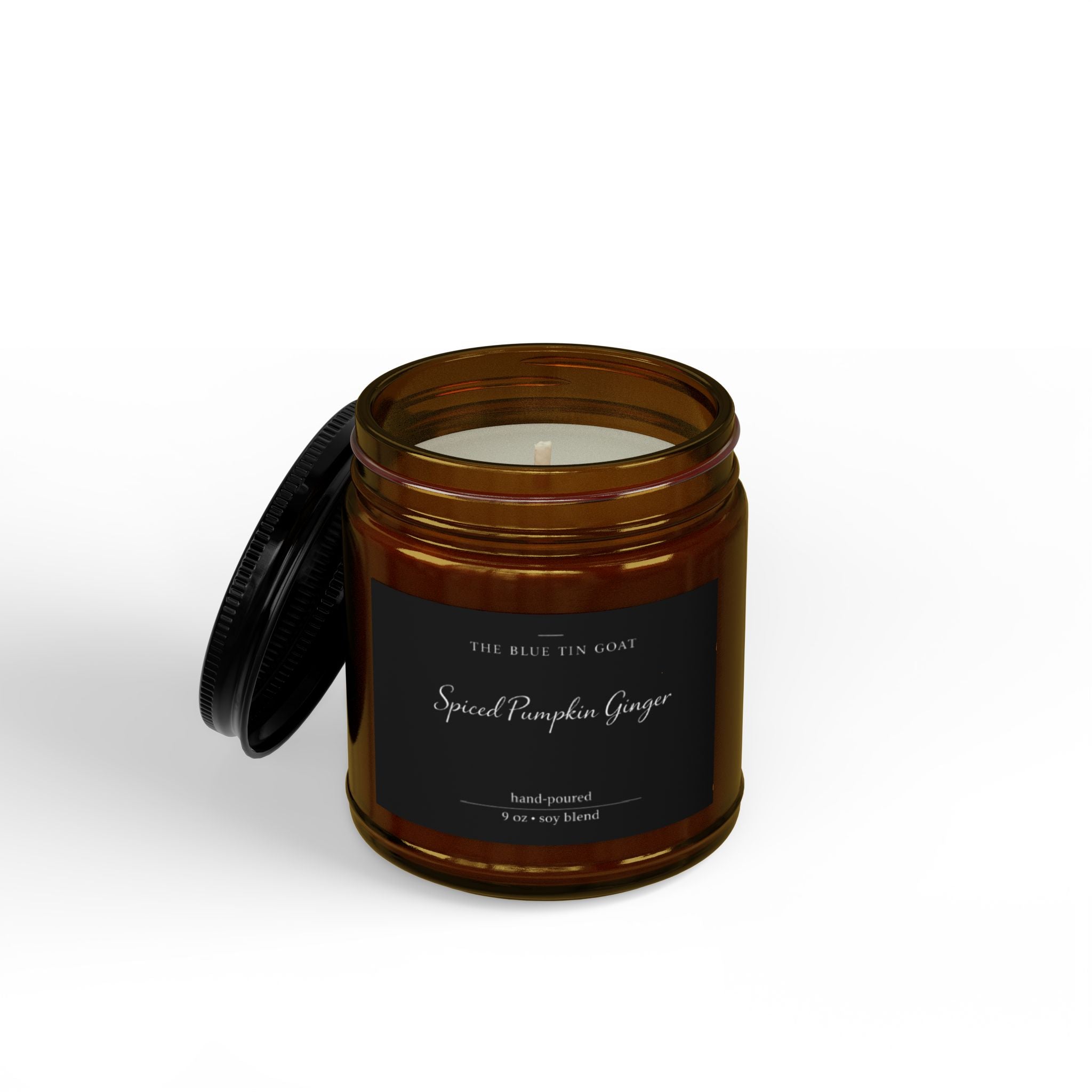 Spiced Pumpkin Ginger Soy Candle — 4oz & 9oz Amber Jar with Black Lid