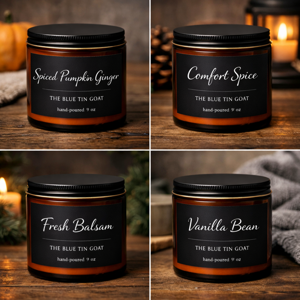 Fresh Balsam Soy Candle — Scented Amber Jar with Black Lid (4oz & 9oz)