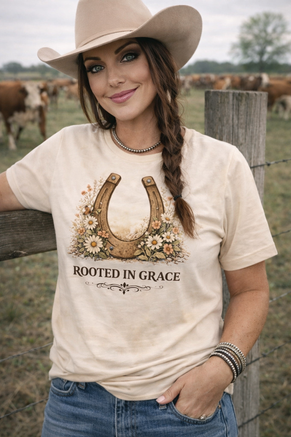 Rooted in Grace Horseshoe Floral Tee