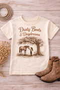 Youth Tee - "Dusty Boots & Daydreams" Horse Tree Graphic