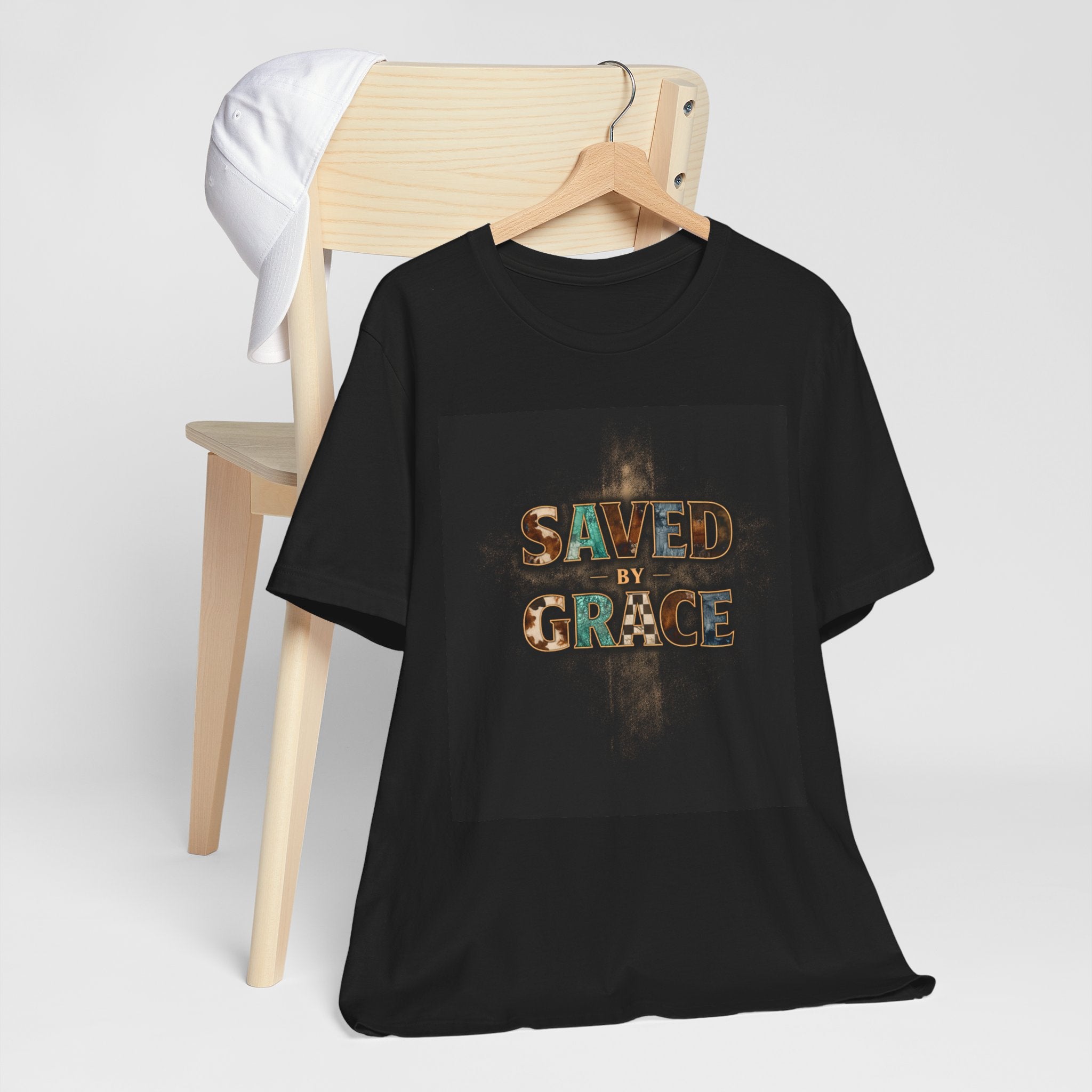 Saved by Grace T-Shirt — Christian Faith Tee with Cross Design