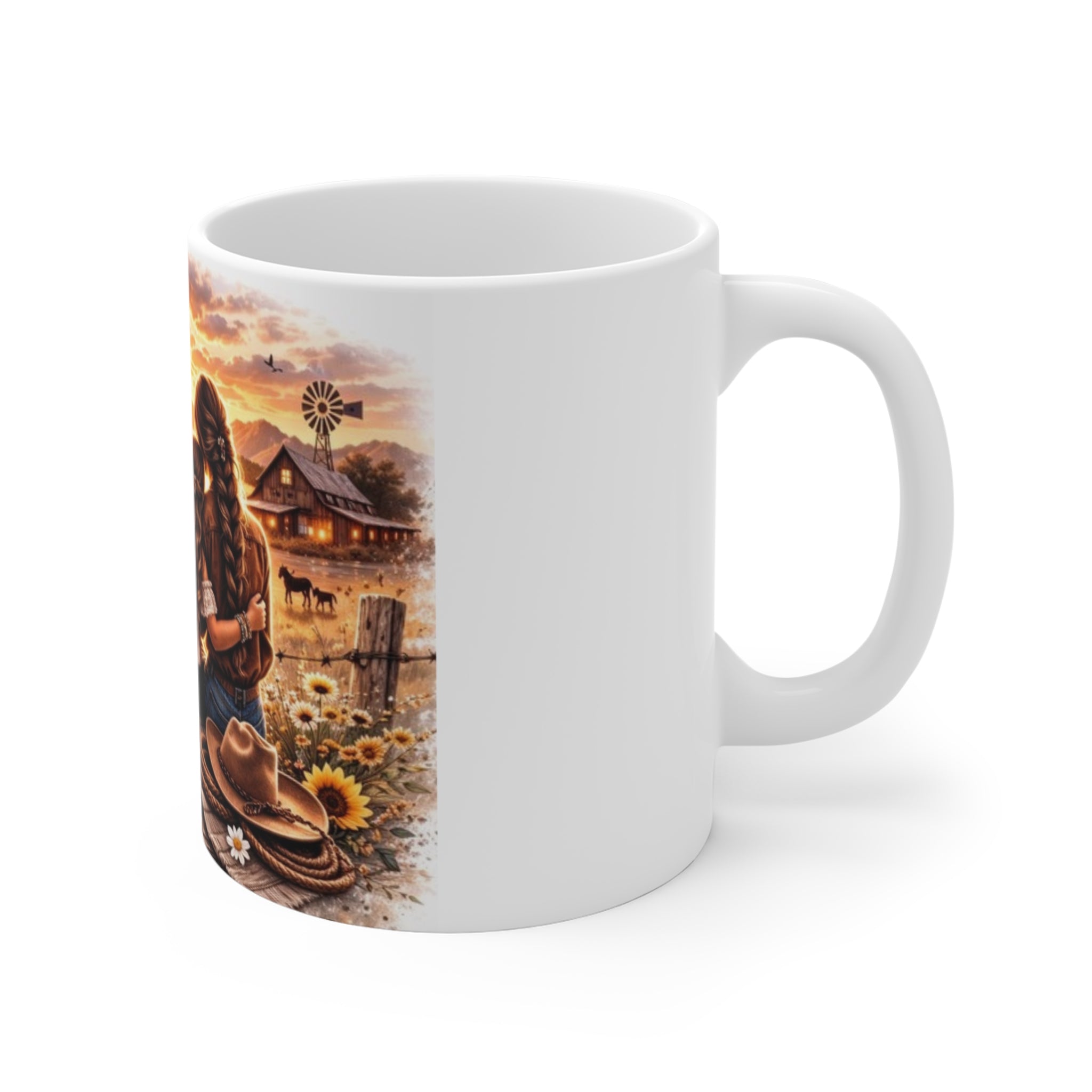 A Mother’s Love Never Ends Mug | Sunset Mom and Daughter, Sunflowers