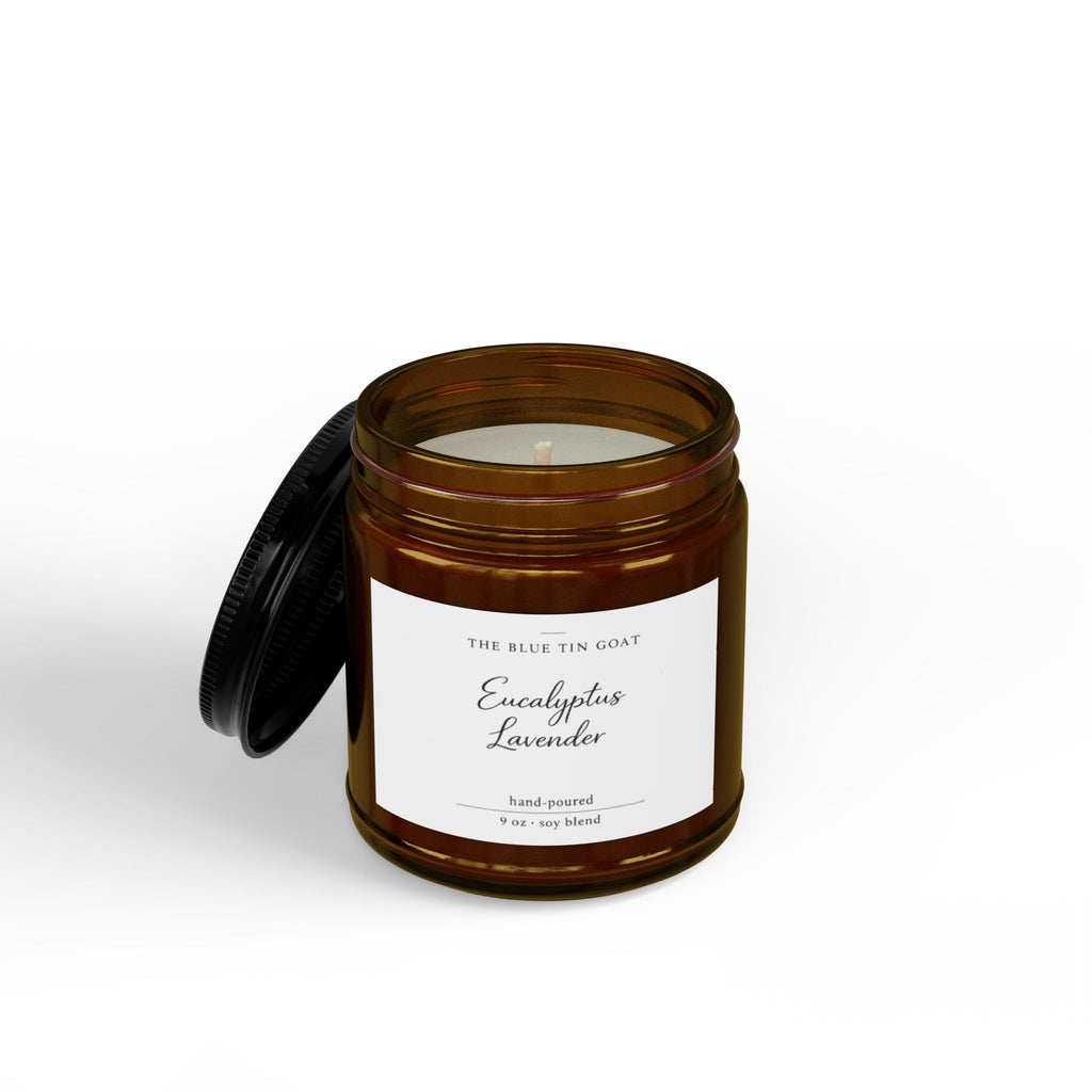 Eucalyptus Lavender Soy Candle (4oz & 9oz) — Amber Jar with Black Lid