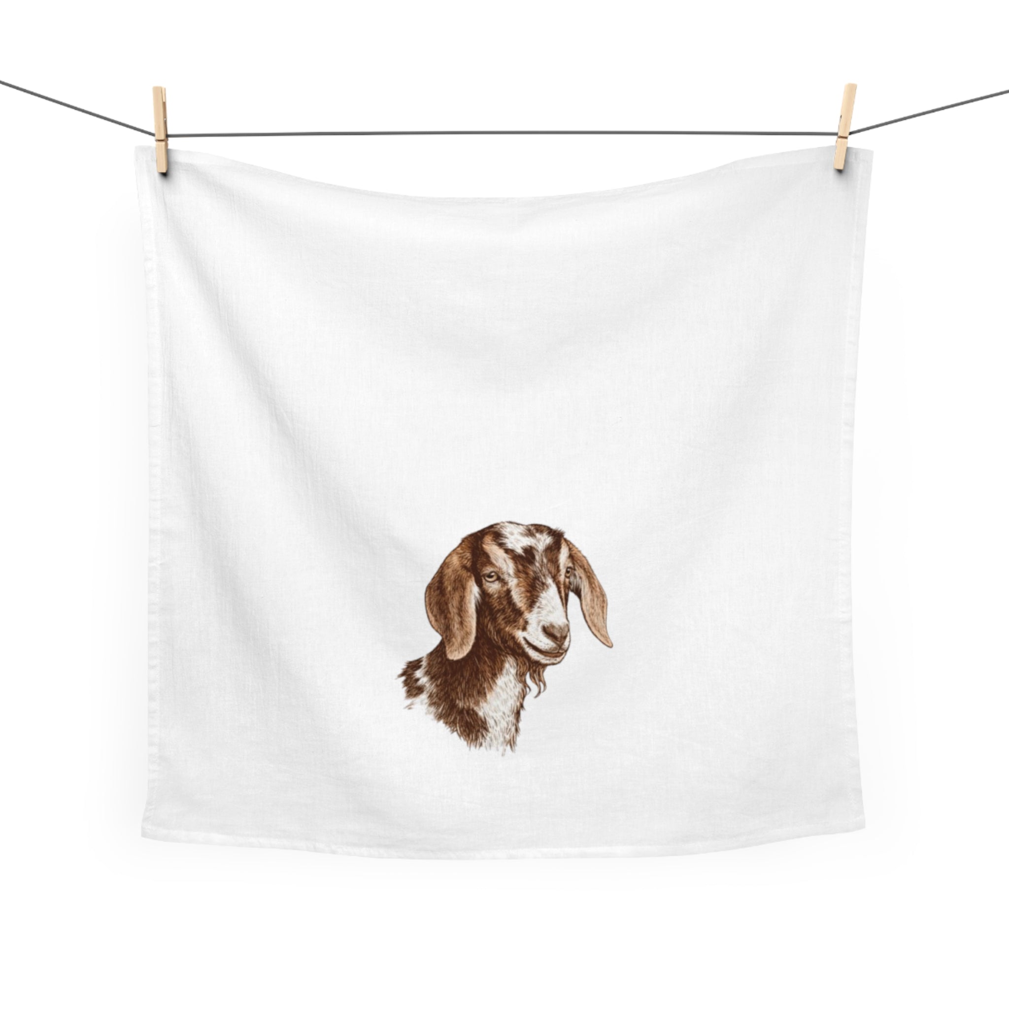 Brown Goat Head Tea Towel — Farmhouse Kitchen Linen, Rustic Animal Dish Towel