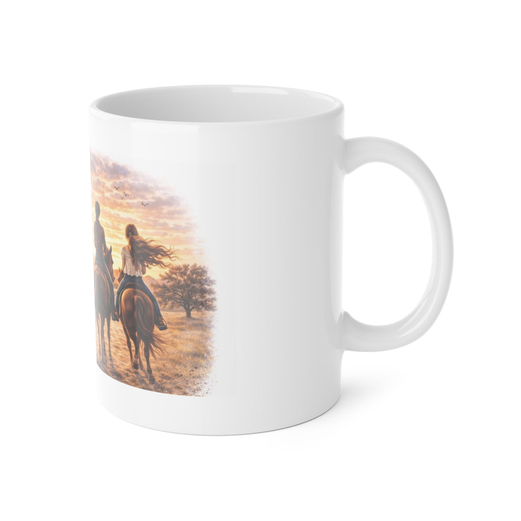 Ride in Faith Ceramic Mug – Inspirational Horseback Sunset Coffee Cup