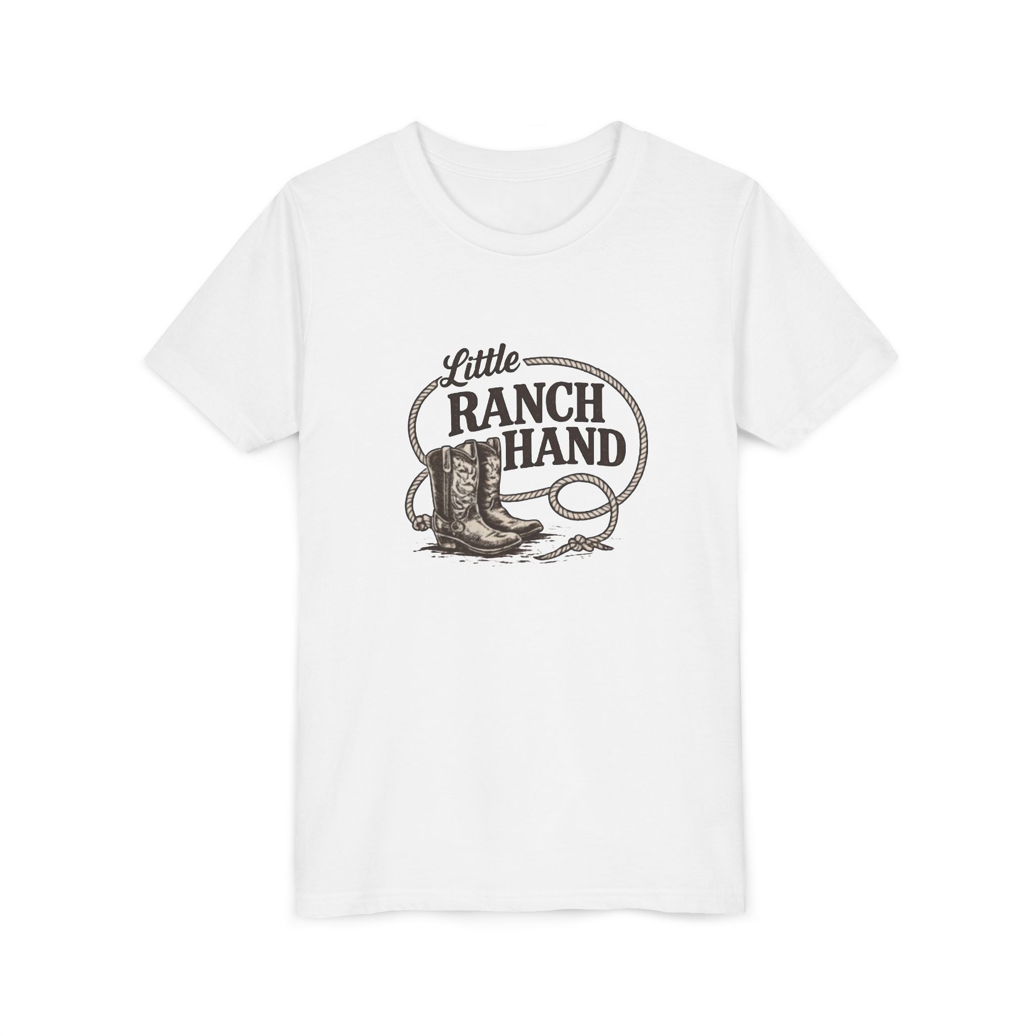Youth Tee — "Little Ranch Hand" Cowboy Boots & Lasso Kids Shirt