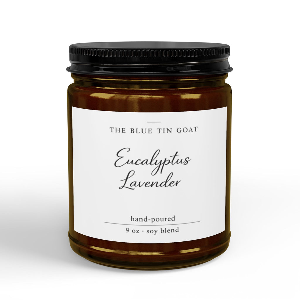 Eucalyptus Lavender Soy Candle (4oz & 9oz) — Amber Jar with Black Lid