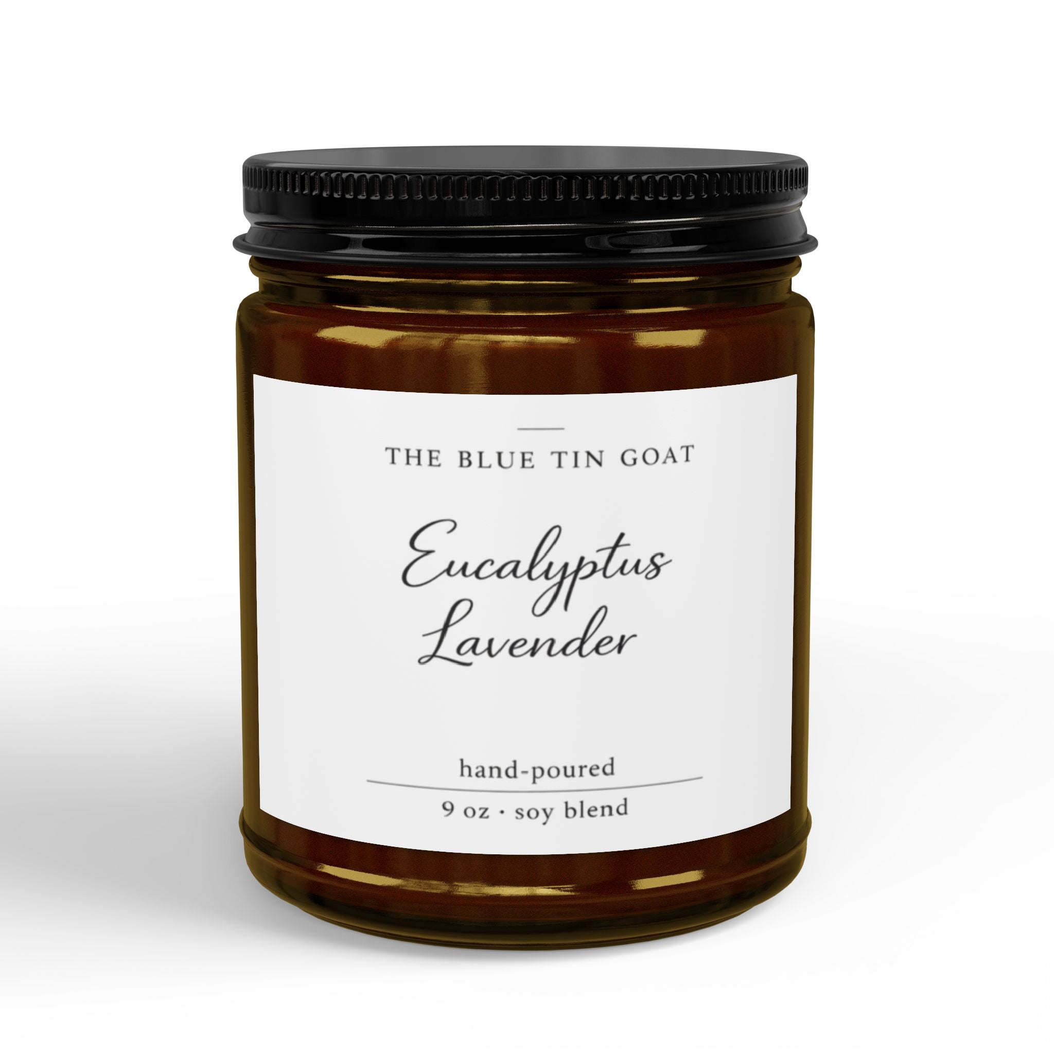Eucalyptus Lavender Soy Candle (4oz & 9oz) — Amber Jar with Black Lid