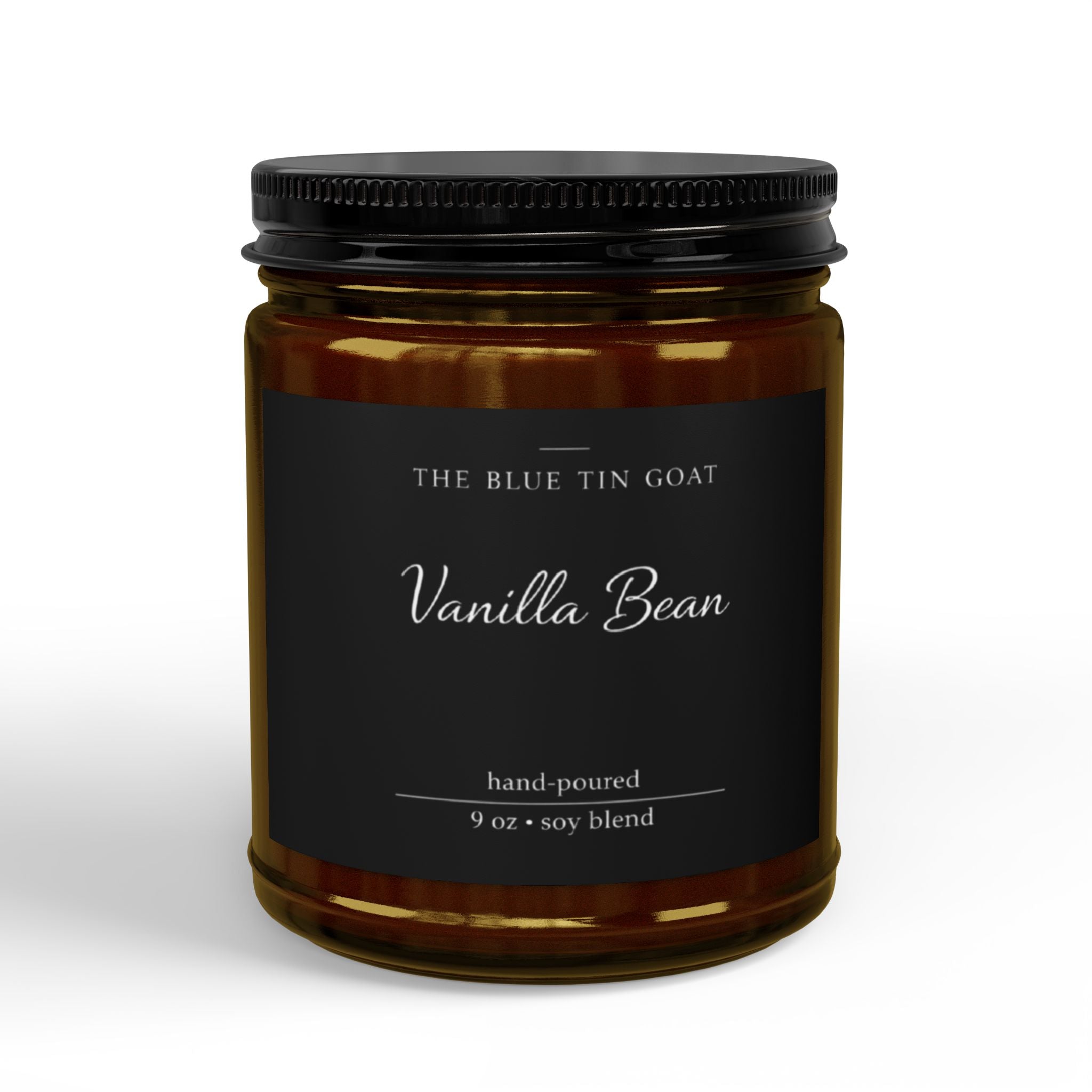 Fireside collection Vanilla Bean soy candle Amber Jar with black lid 9oz