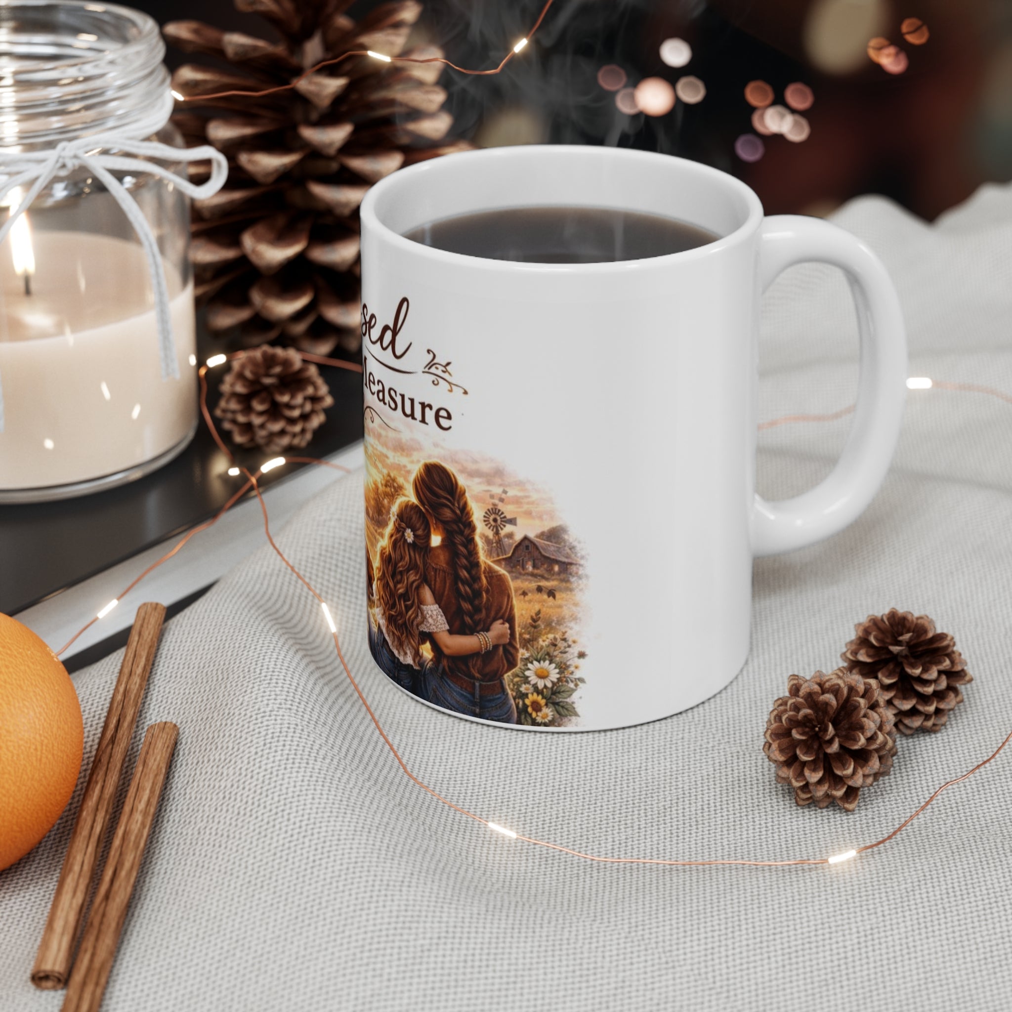Blessed Beyond Measure Farmhouse Mug – 11oz Cow & Sunrise Coffee Cup